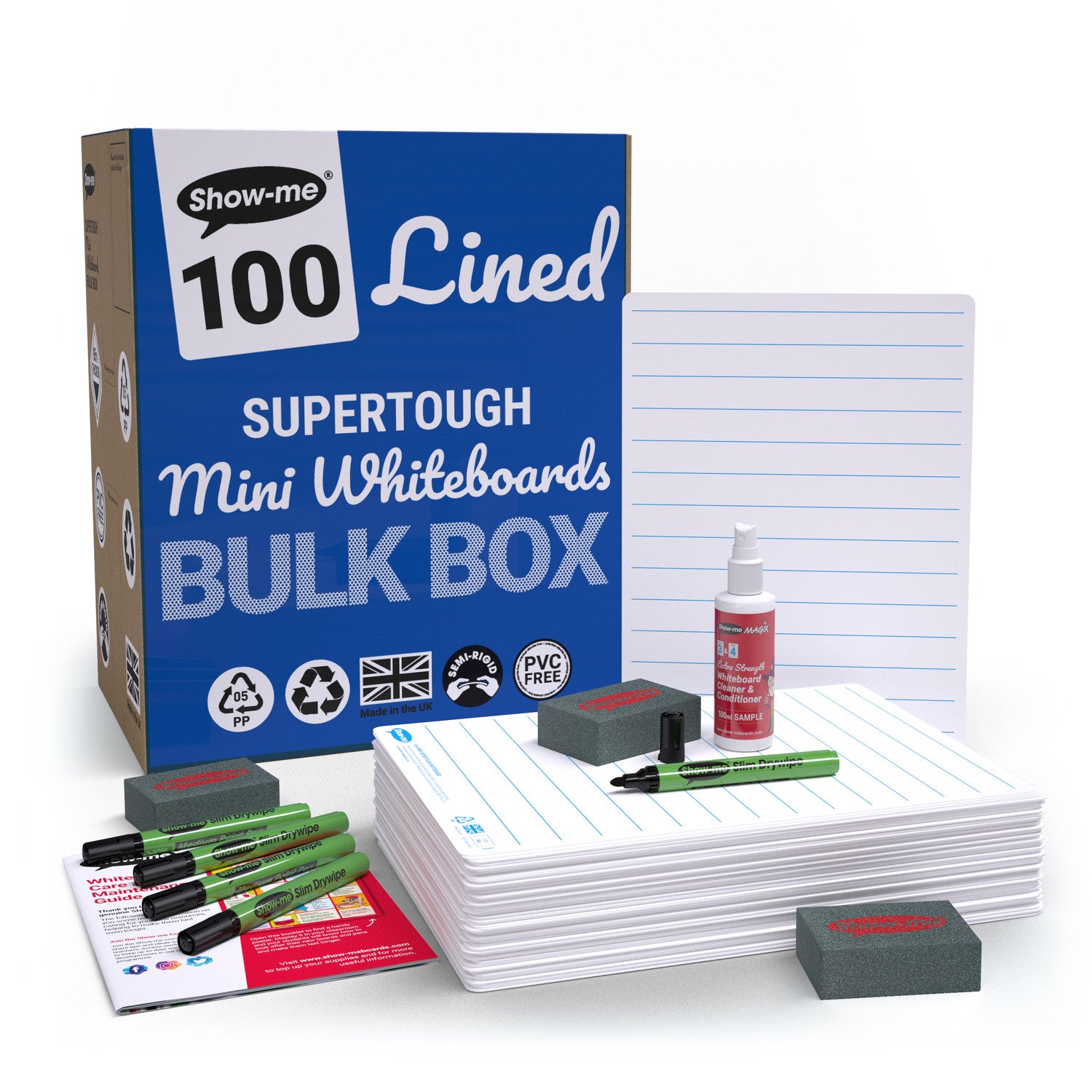Show-me Bulk Box A4 Lined/Plain Supertough Whiteboards pk 100