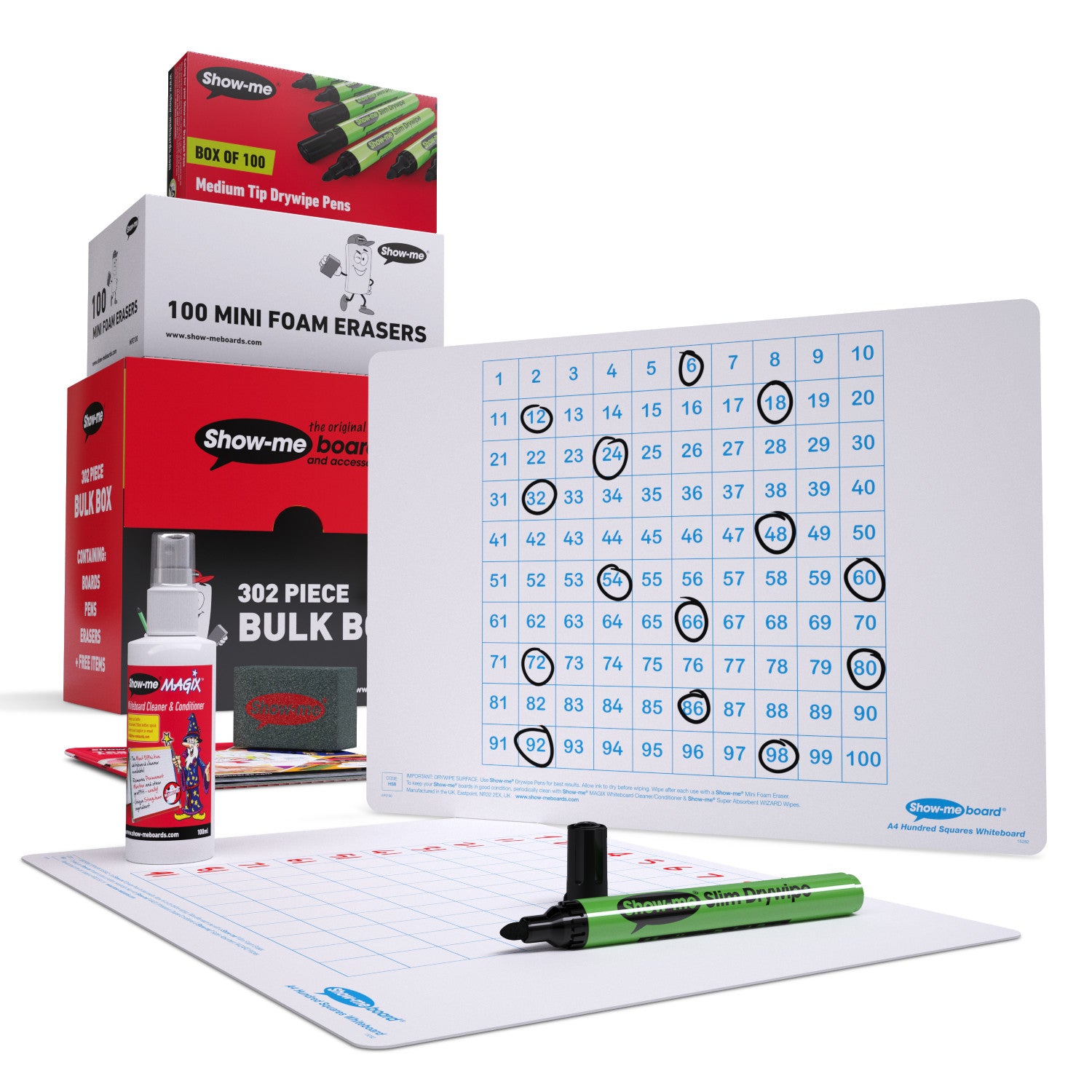Show-me Bulk Box A4 Hundred Square Whiteboards pk 100