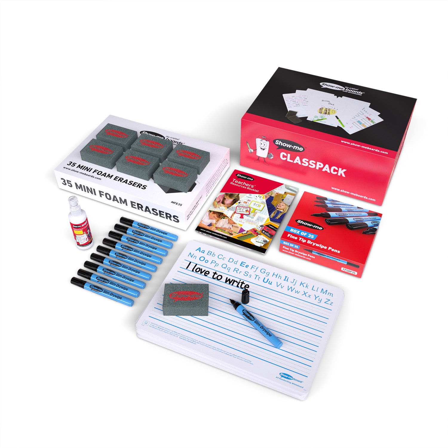 Show-me Class Pack A4 Handwriting Drywipe Boards pk 35