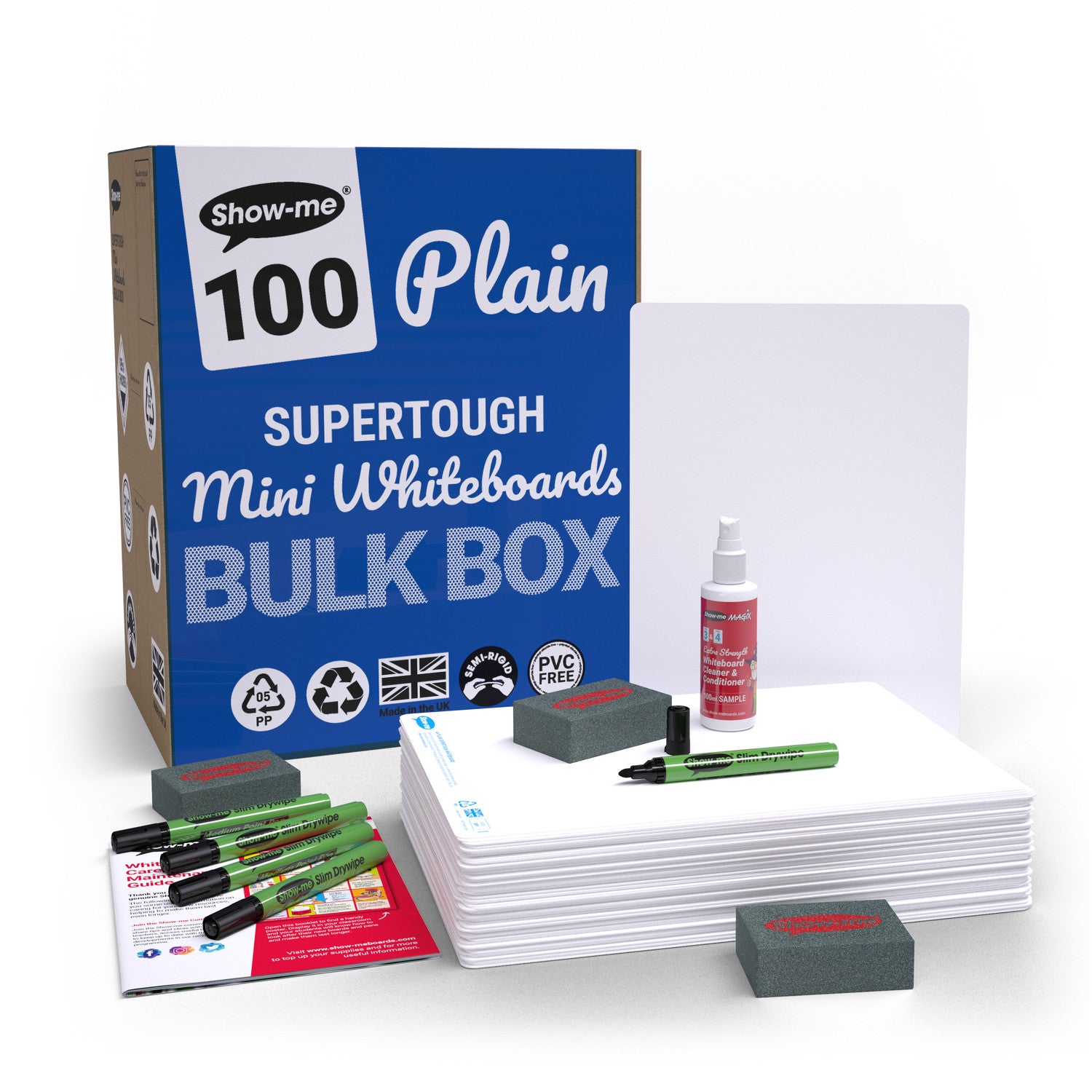 Show-me Bulk Box A4 Plain Supertough Whiteboards pk 100