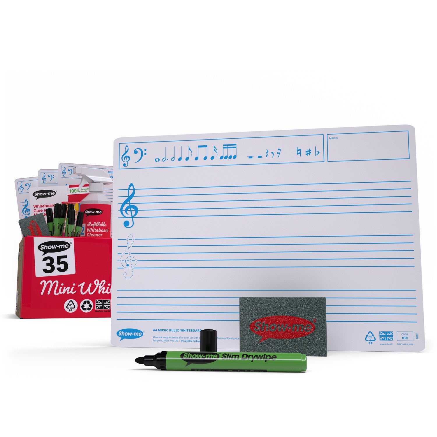 Show-me Class Pack A4 Music Ruled Drywipe Boards pk 35