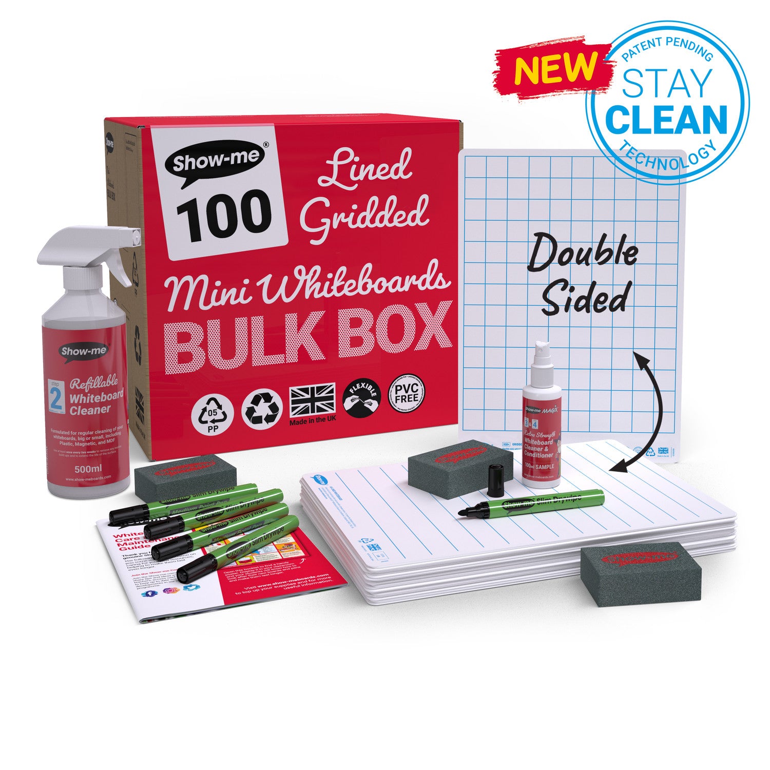 Show-me Bulk Box A4 Lined/Gridded Double Sided Whiteboards pk 100