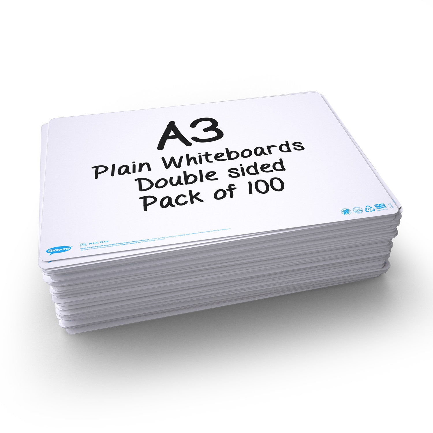 Show-me A3 Plain Drywipe Boards pk 100
