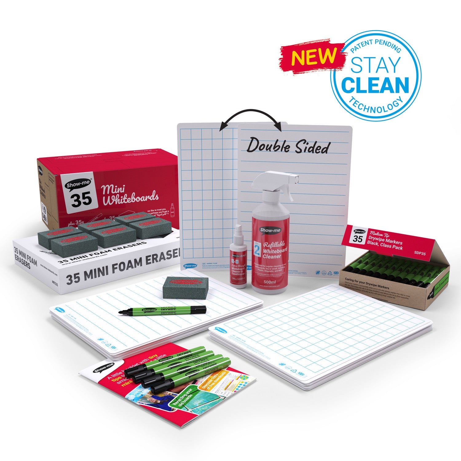 Show-me Class Pack A4 Lined/Gridded Drywipe Boards pk 35