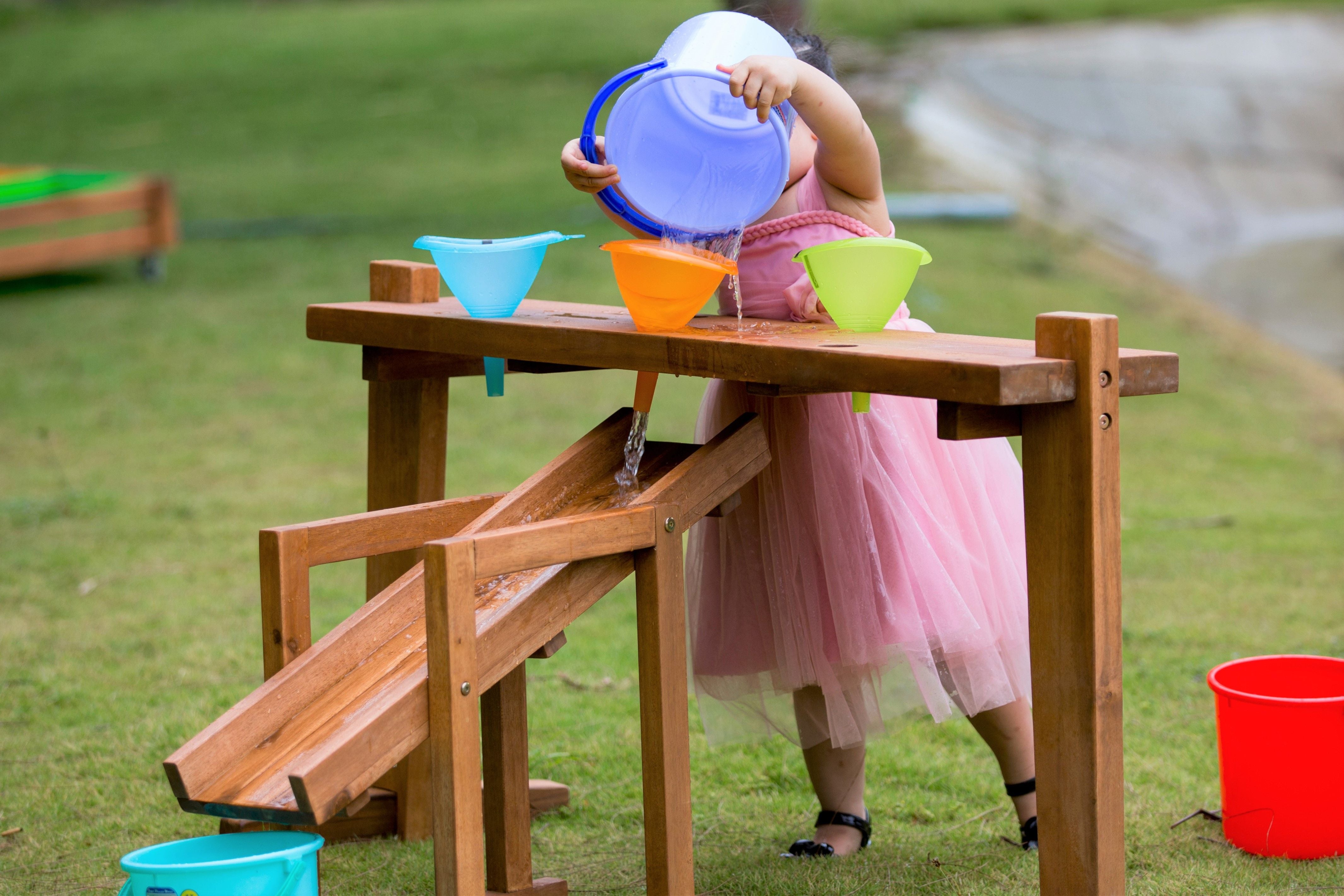 Outdoor Wooden Water Play Rack with Slide