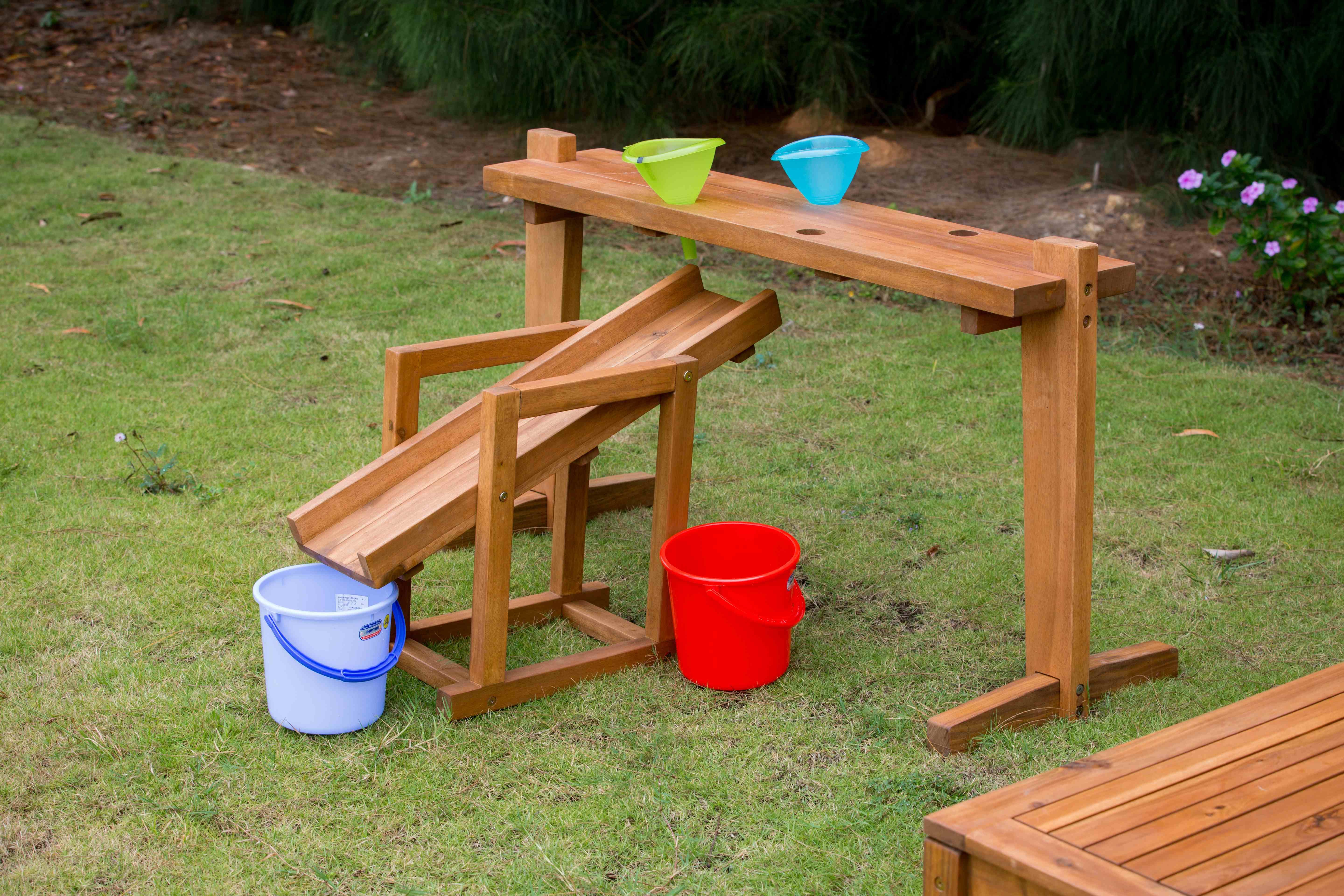 Outdoor Wooden Water Play Rack with Slide
