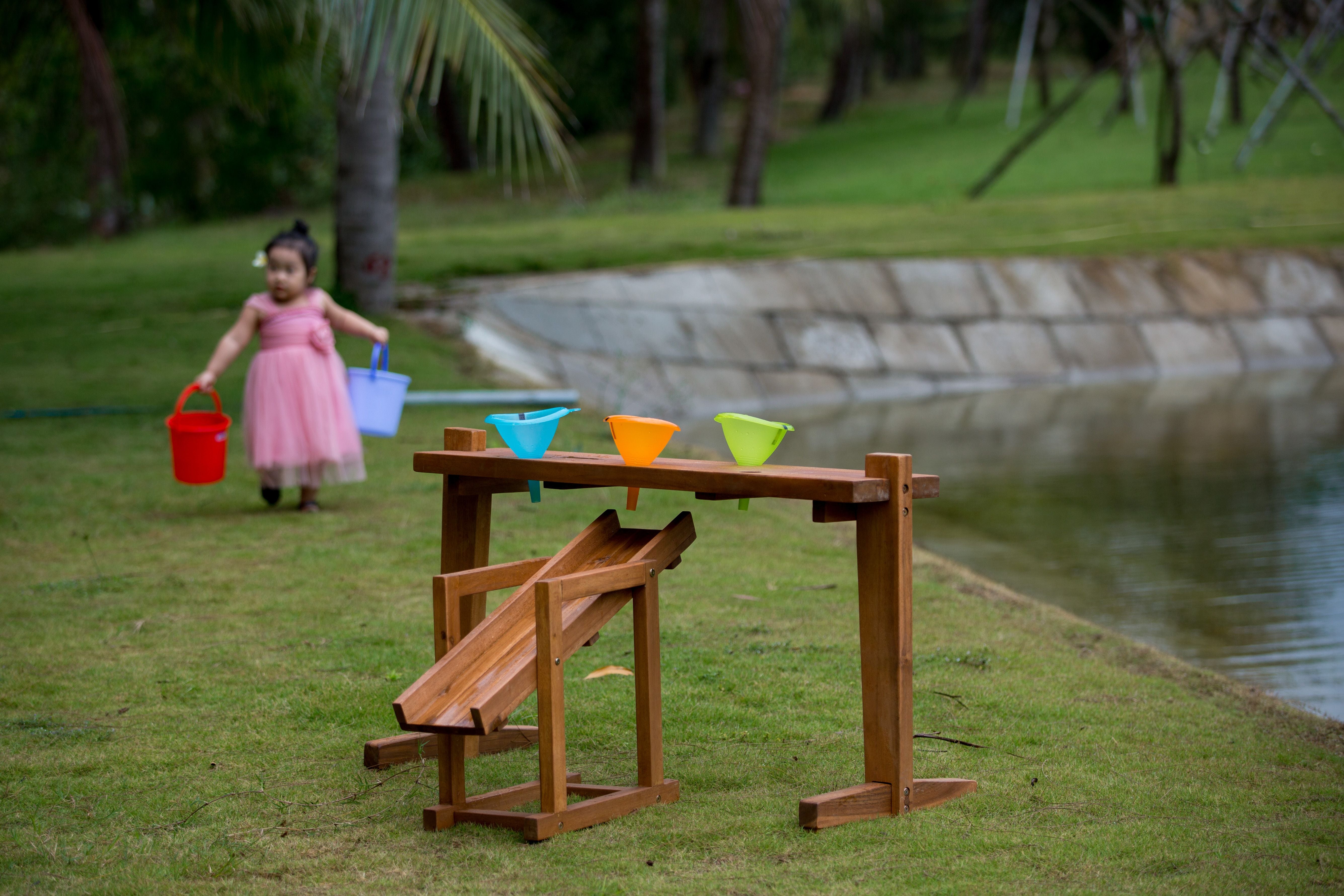 Outdoor Wooden Water Play Rack with Slide