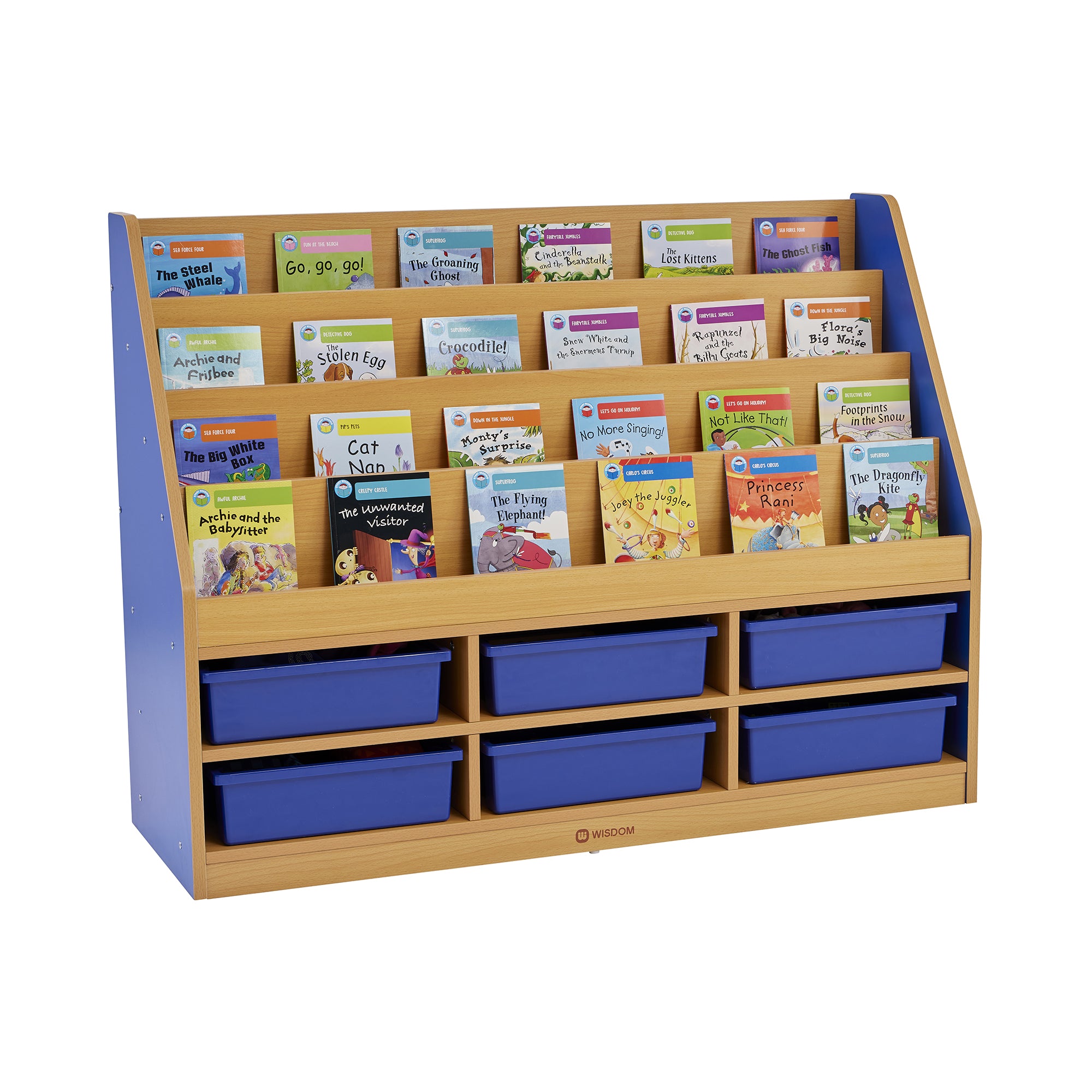 Milan Tiered Bookcase with 6 Blue Trays