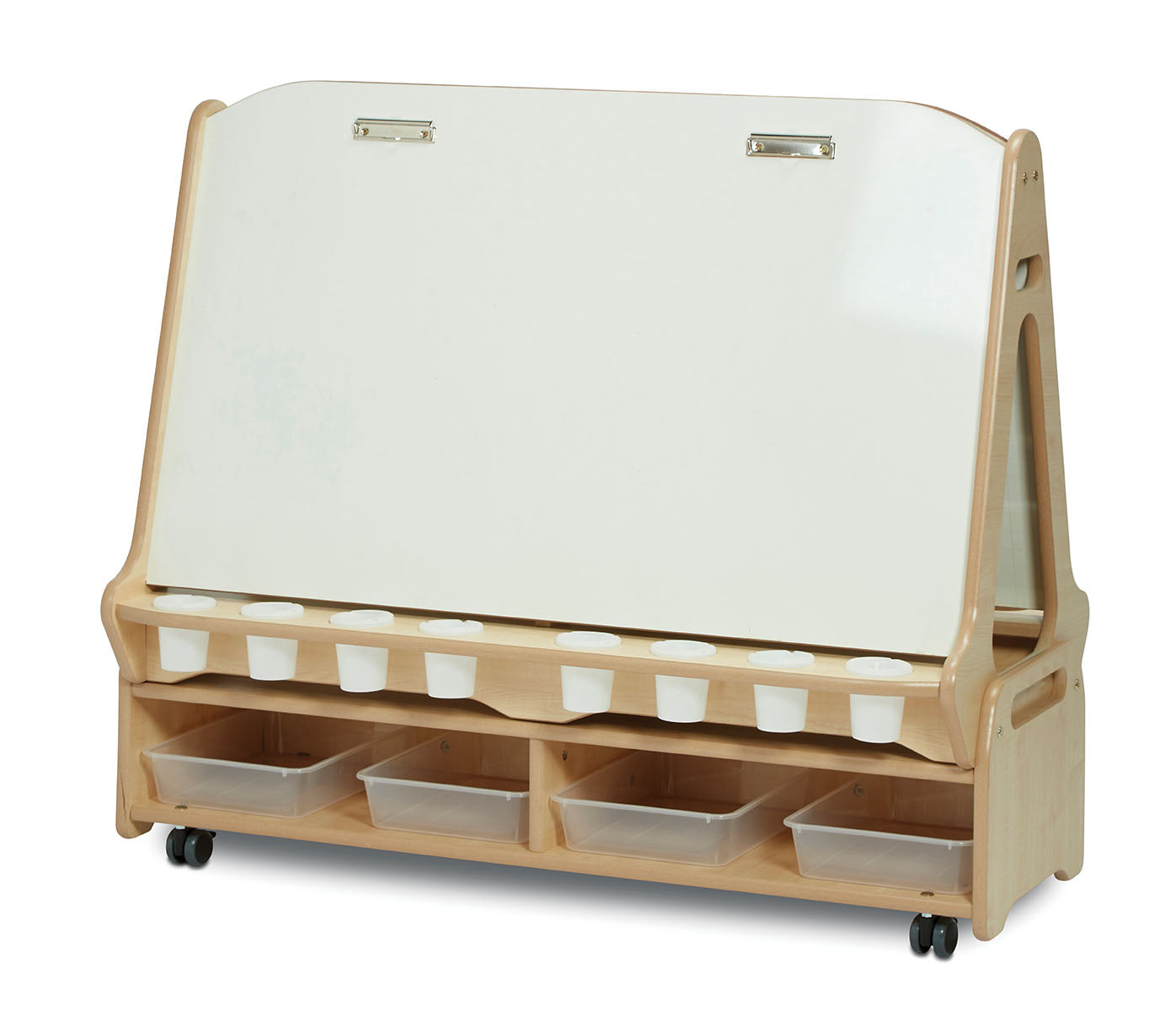 Millhouse Double-sided 4 Station White Board Easel with Low Storage Trolley