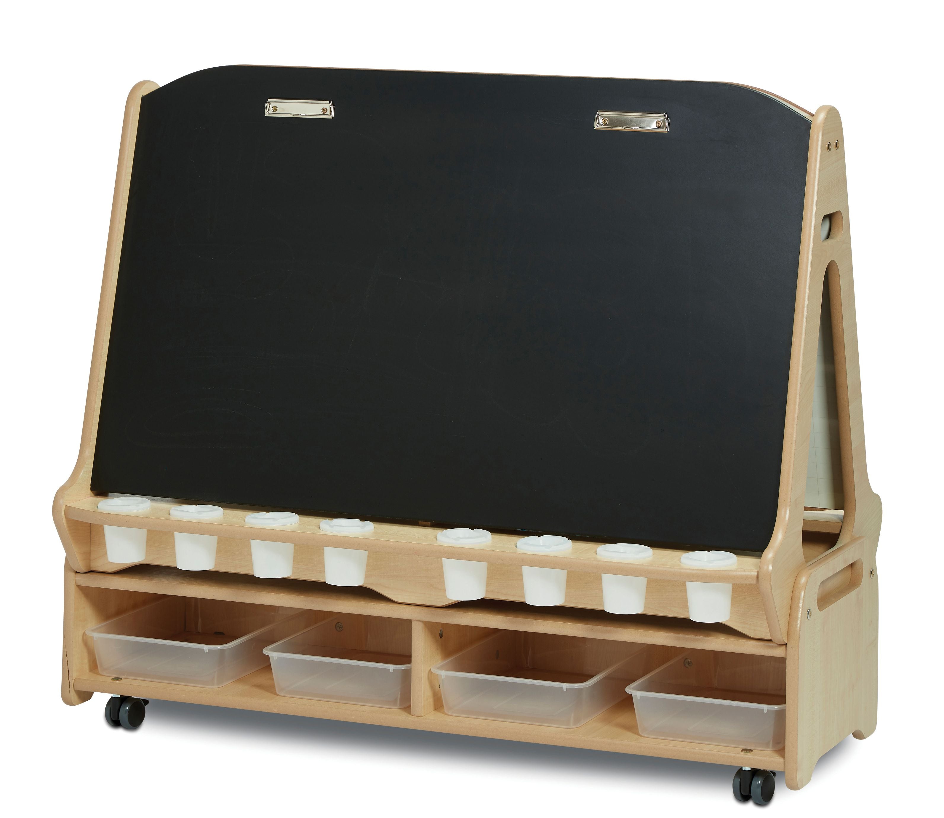 Millhouse Double-sided 4 Station Chalk/Whiteboard Easel with Low Storage Trolley