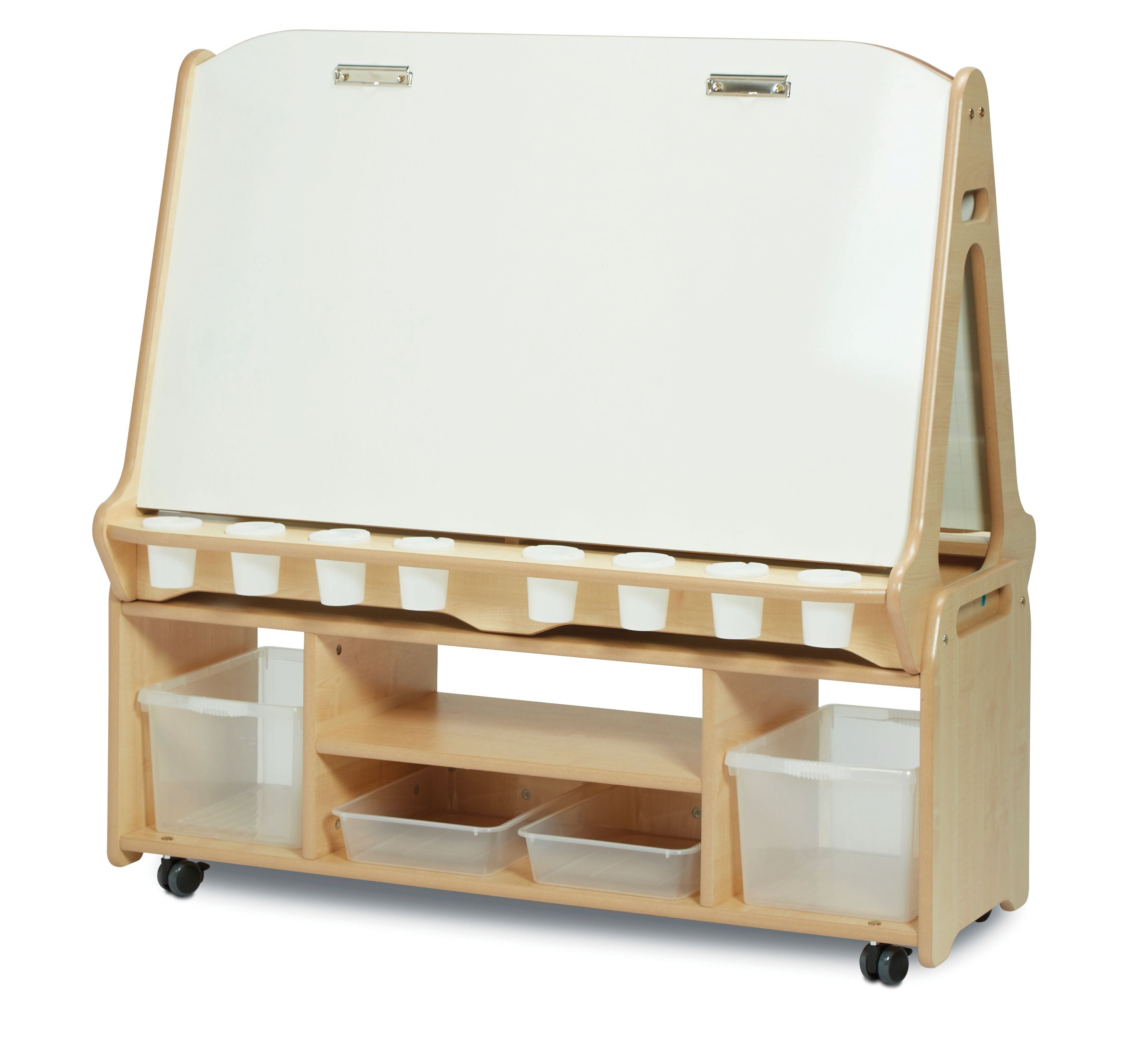 Millhouse Double-sided 4 Station White Board Easel with Tall Storage Trolley