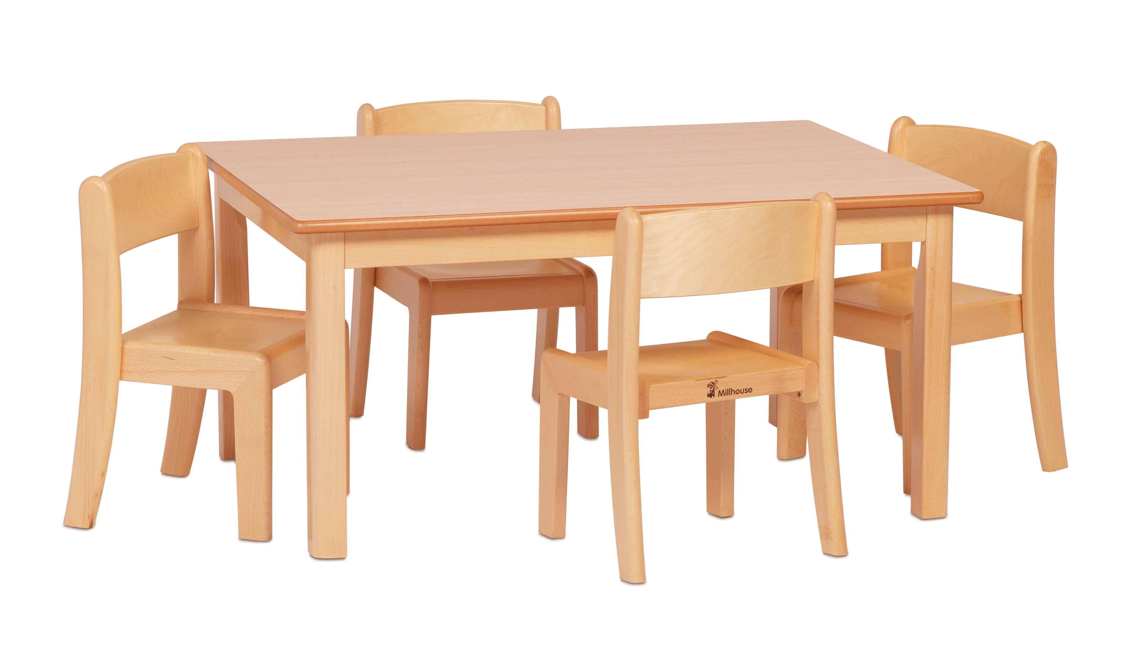 Millhouse Small Rectangular Table plus 4 Beech Stacking Chairs