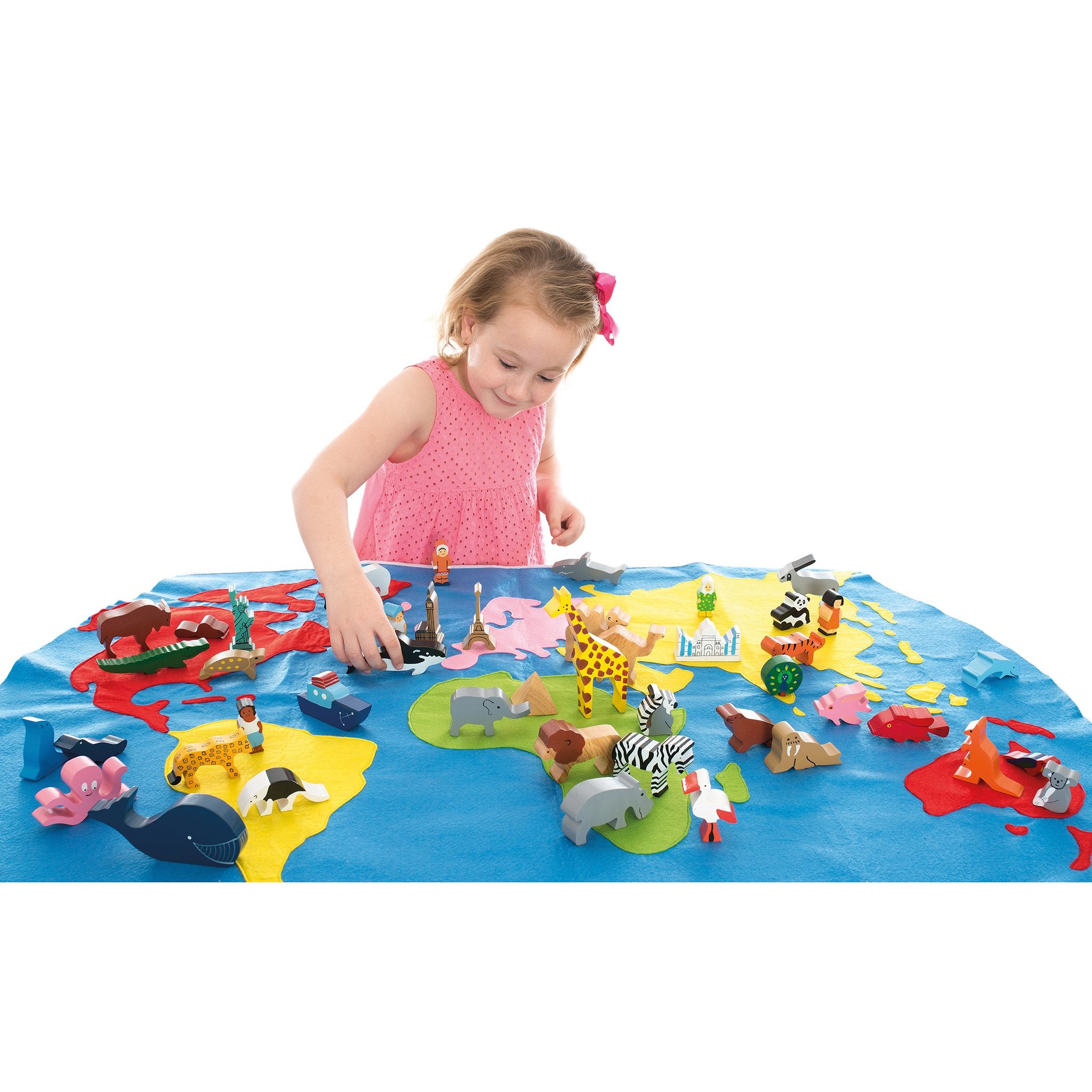 World Map with Animals & Buildings