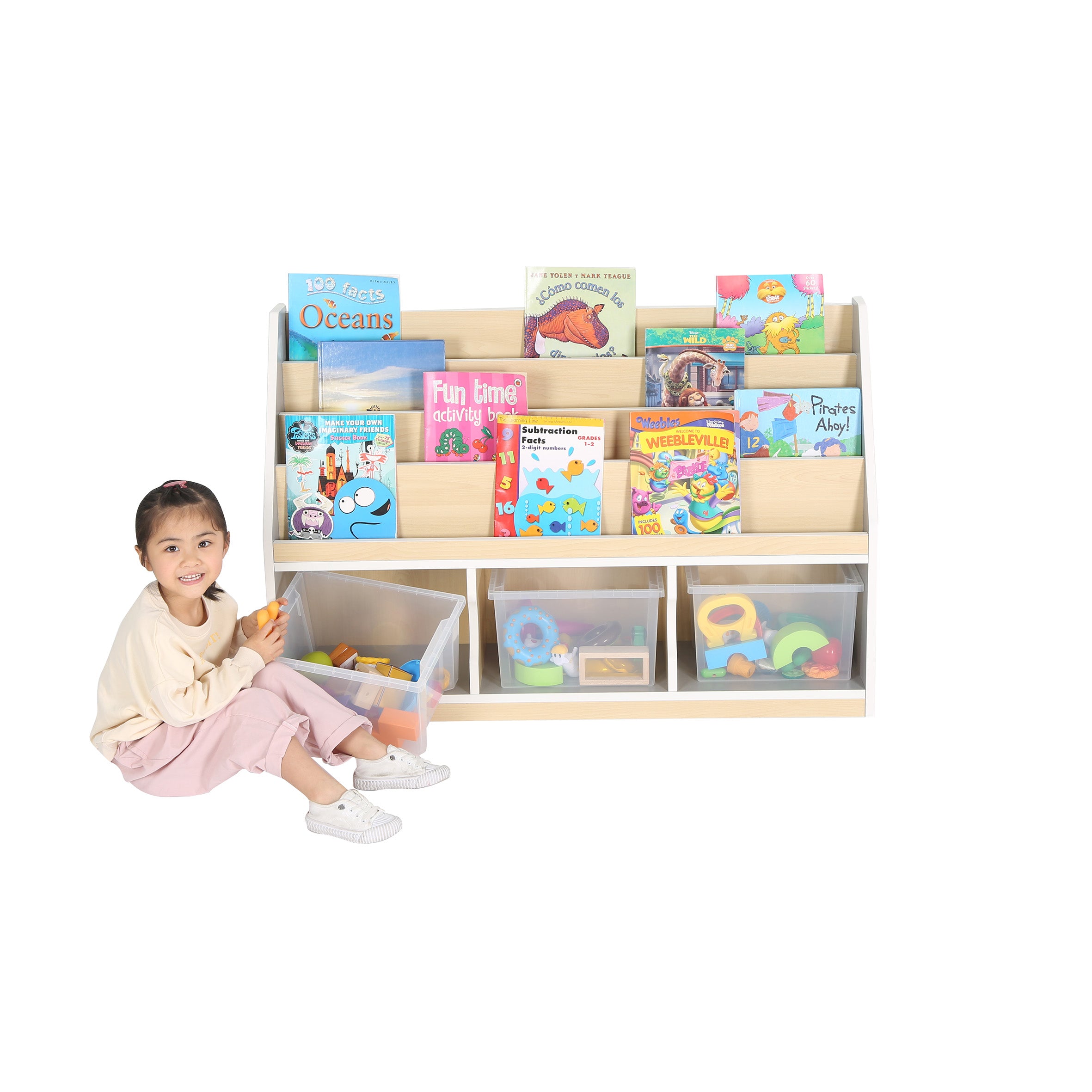 Thrifty Book Storage with 6 Small Trays (Grey)