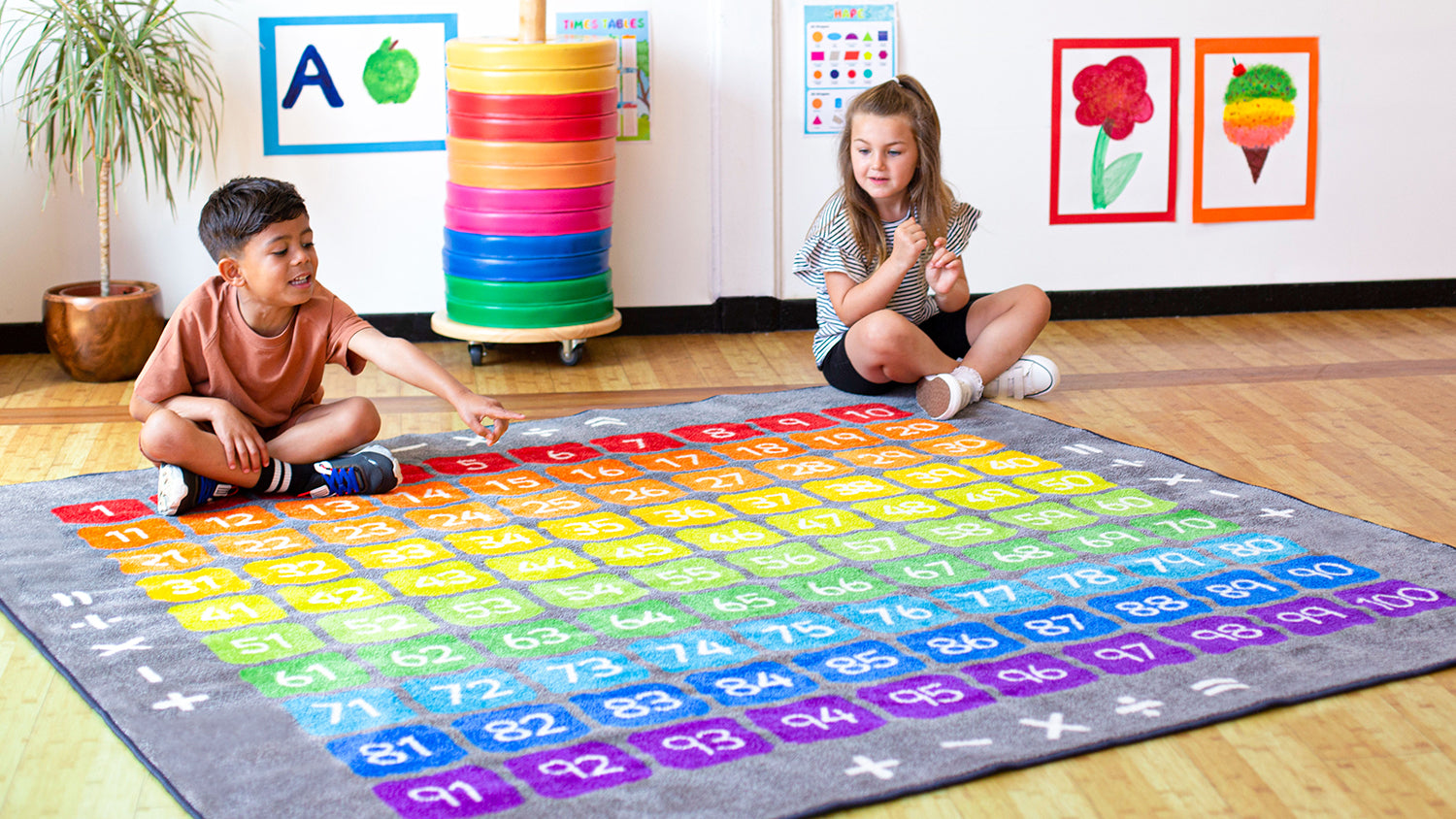 100 Square Counting Grid Carpet