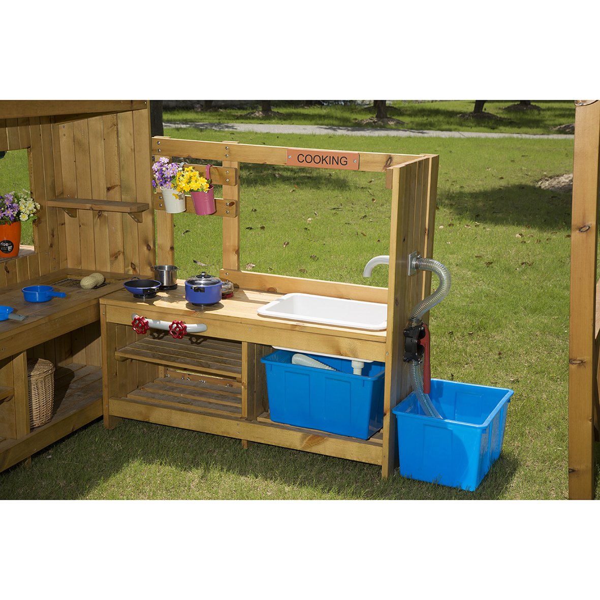 Outdoor Wooden Kitchen with Pump