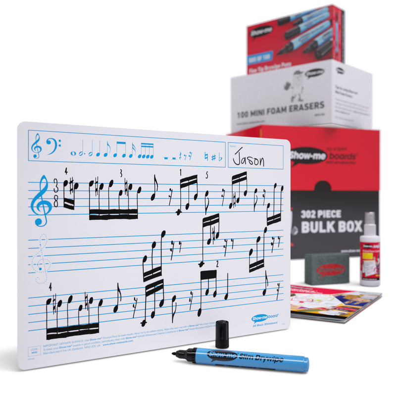 Show-me Bulk Box A4 Music Ruled Whiteboards pk 100