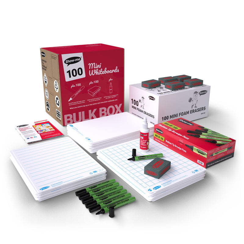 Show-me Bulk Box A4 Multi-Design Whiteboards pk 100