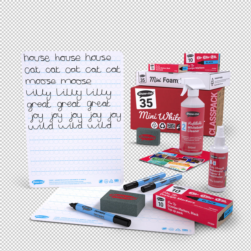 Show-me Class Pack Bubble Handwriting Scaffold Drywipe Boards pk 35