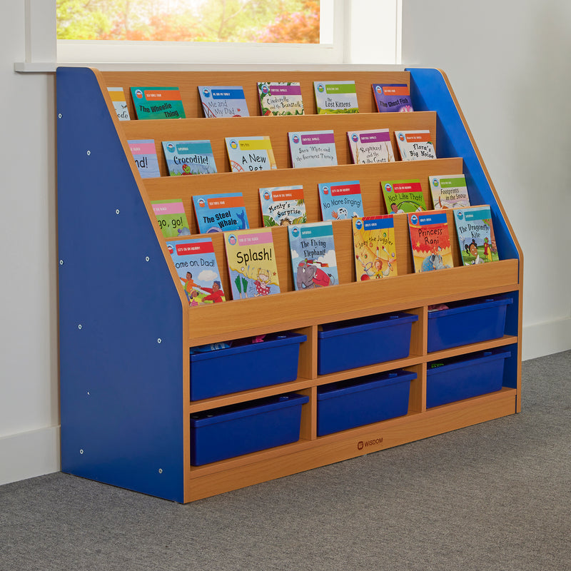 Milan Tiered Bookcase with 6 Blue Trays