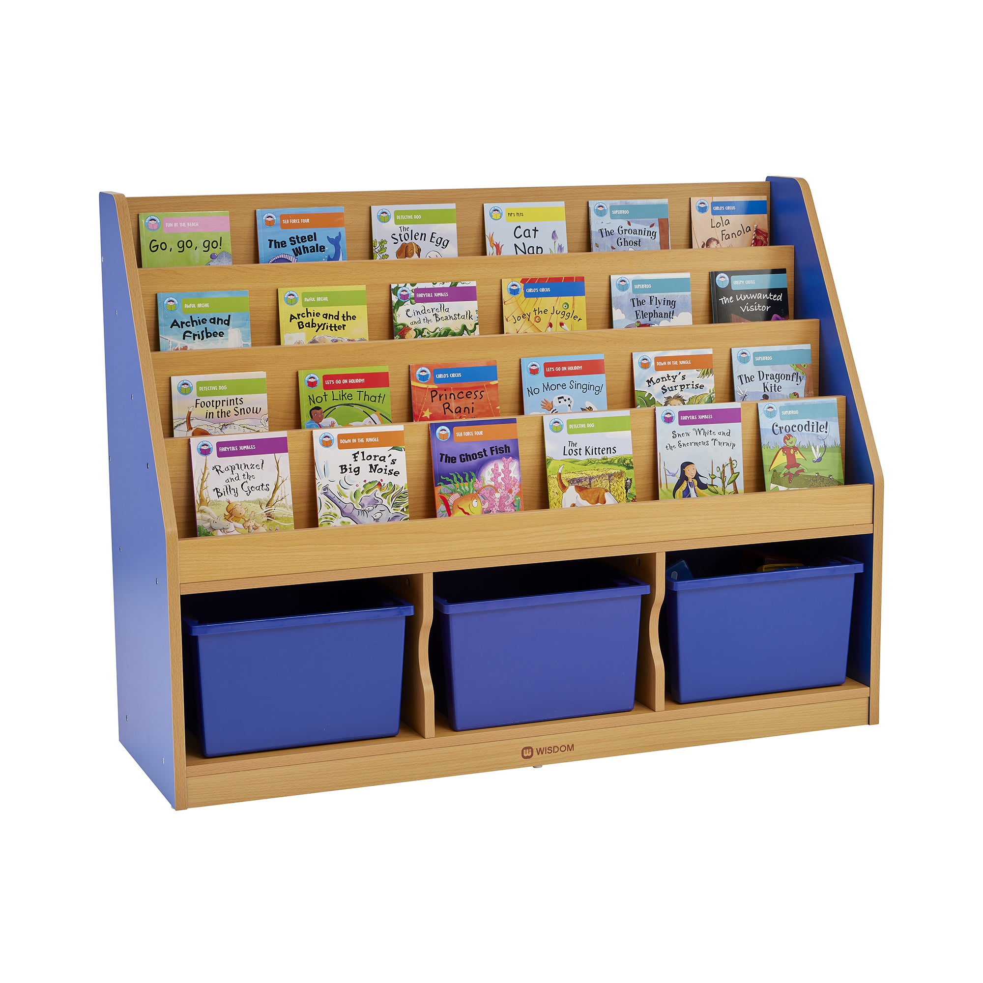 Milan Tiered Bookcase with 3 Blue Trays