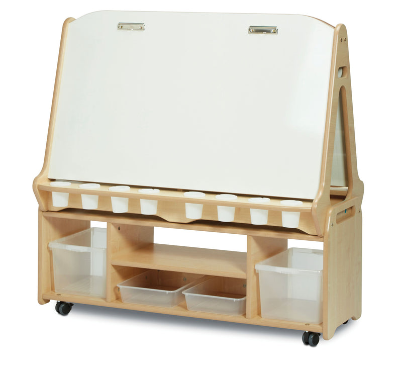 Millhouse Double-sided 4 Station White Board Easel with Tall Storage Trolley