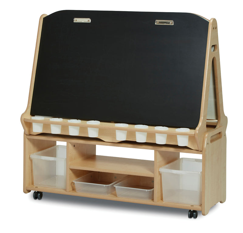 Millhouse Double-sided 4 Station Chalk/Whiteboard Easel with Tall Easel Storage Trolley