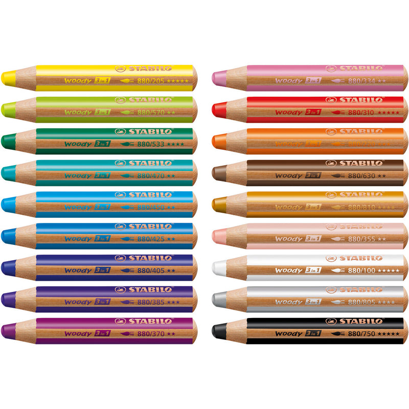 Stabilo Woody 3-in-1 Crayon (with Sharpener) pk 10