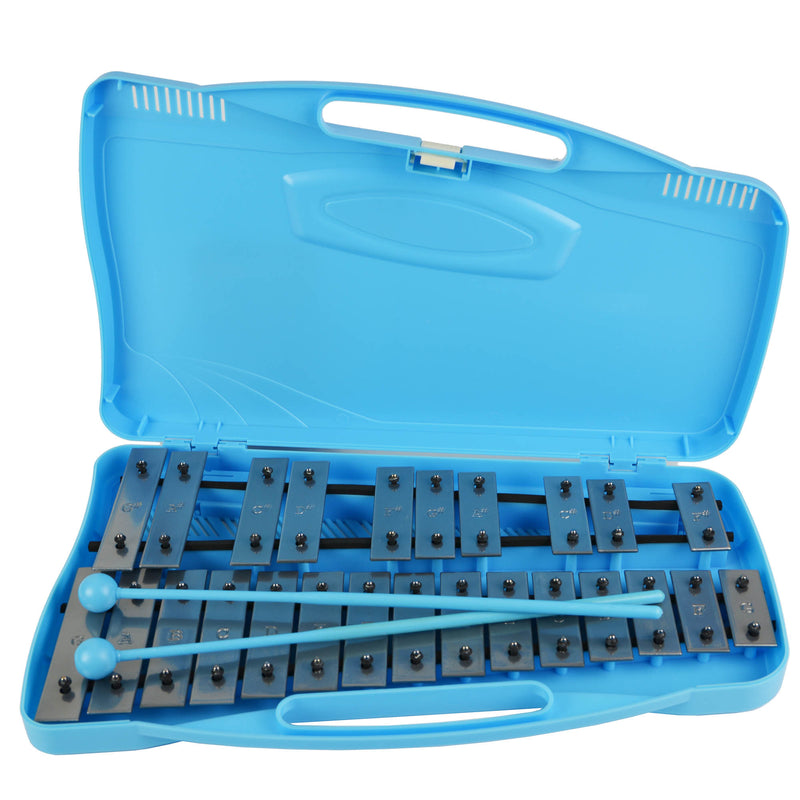 A-Star 25-noot sopraan chromatisch klokkenspel xylofoon in blauwe koffer met zilveren toetsen en twee plastic kloppers - 2 octaven G5 tot G7 A-Star 25-noot sopraan chromatisch klokkenspel xylofoon in blauwe koffer met zilveren toetsen en twee plastic kloppers - 2 octaven G5 tot G7