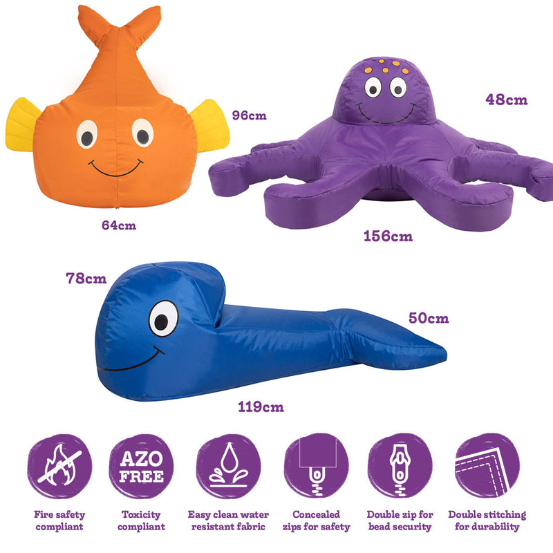 Sea Life Creature Bean Bags(Octopus, Fish & Whale) pk 3