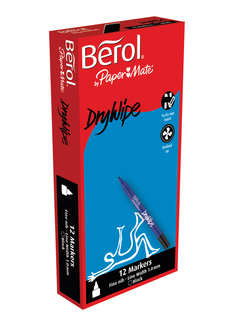 Berol Dry Wipe Fine - Black pk 12