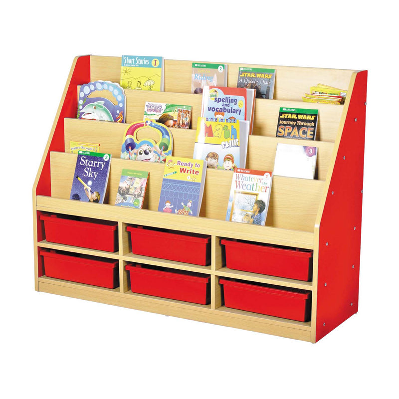 Milan Tiered Bookcase with 6 Red Trays