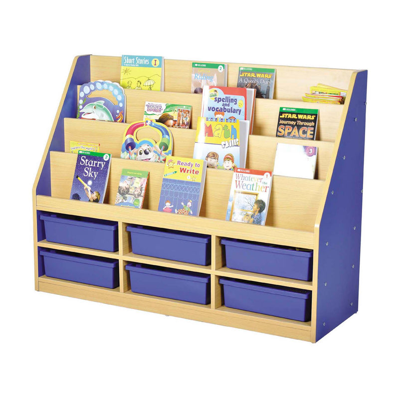 Milan Tiered Bookcase with 6 Blue Trays